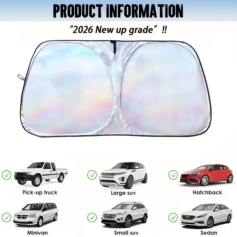 Foldable Laser Car Windshield Sun Shade / Fits Sedan/SUVs, MPVs.