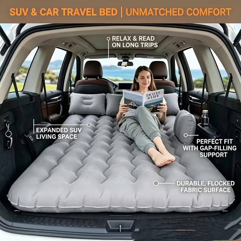Inflatable Bed - Thickened Flocked PVC Material, Includes 2 Pillows + 1 Foot Pump + 1 Storage Bag + 2 Stakes + Inflatable Bed