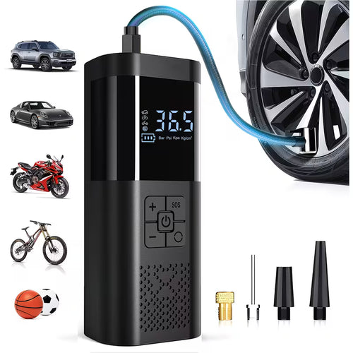 Tire Inflator Portable Air Compressor, 150PSI Car Tire Air Pump With Tire Pressure Gauge/LED