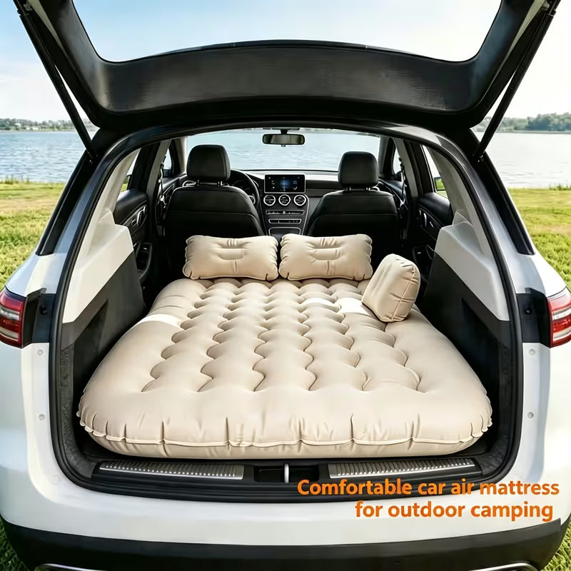 Inflatable Bed - Thickened Flocked PVC Material, Includes 2 Pillows + 1 Foot Pump + 1 Storage Bag + 2 Stakes + Inflatable Bed