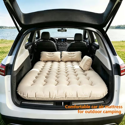 Inflatable Bed - Thickened Flocked PVC Material, Includes 2 Pillows + 1 Foot Pump + 1 Storage Bag + 2 Stakes + Inflatable Bed