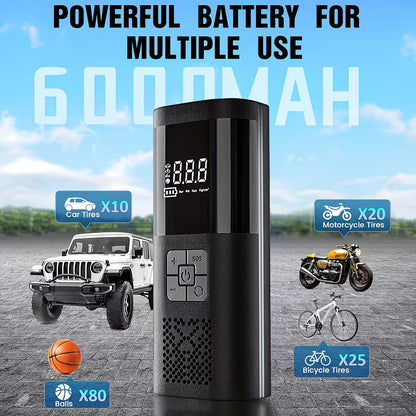 Tire Inflator Portable Air Compressor, 150PSI Car Tire Air Pump With Tire Pressure Gauge/LED
