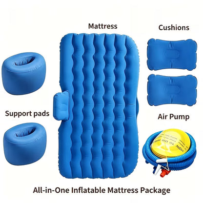 Inflatable Bed - Thickened Flocked PVC Material, Includes 2 Pillows + 1 Foot Pump + 1 Storage Bag + 2 Stakes + Inflatable Bed