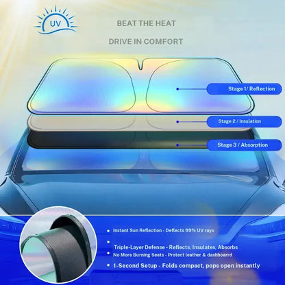 Foldable Laser Car Windshield Sun Shade / Fits Sedan/SUVs, MPVs.