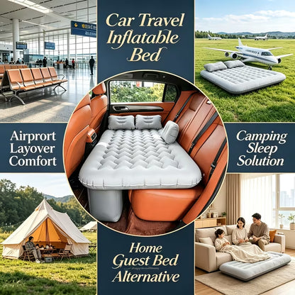 Inflatable Bed - Thickened Flocked PVC Material, Includes 2 Pillows + 1 Foot Pump + 1 Storage Bag + 2 Stakes + Inflatable Bed