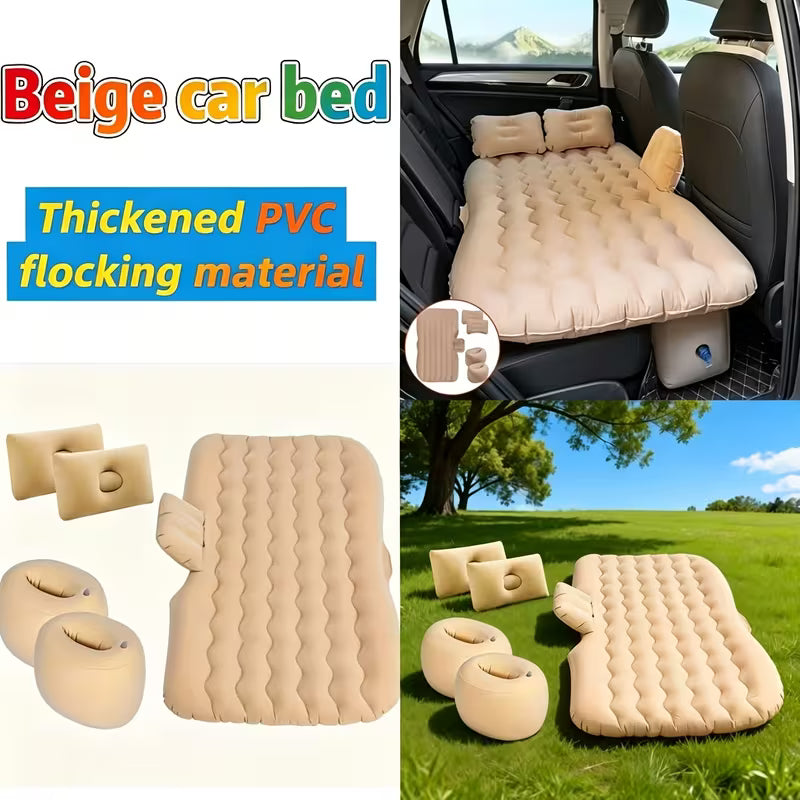 Inflatable Bed - Thickened Flocked PVC Material, Includes 2 Pillows + 1 Foot Pump + 1 Storage Bag + 2 Stakes + Inflatable Bed