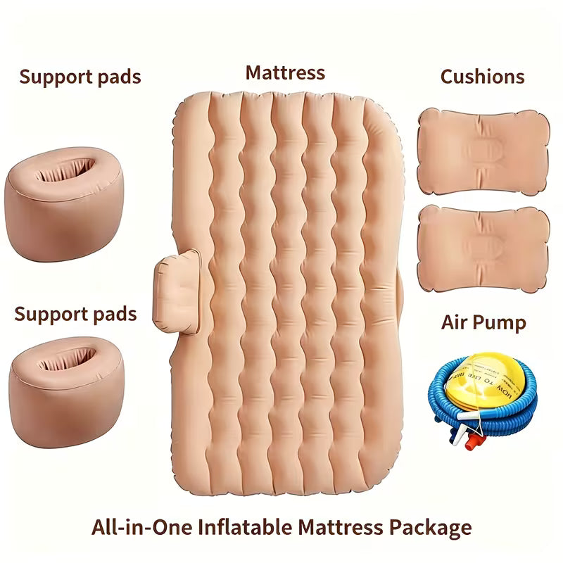 Inflatable Bed - Thickened Flocked PVC Material, Includes 2 Pillows + 1 Foot Pump + 1 Storage Bag + 2 Stakes + Inflatable Bed
