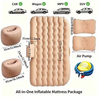 Inflatable Bed - Thickened Flocked PVC Material, Includes 2 Pillows + 1 Foot Pump + 1 Storage Bag + 2 Stakes + Inflatable Bed