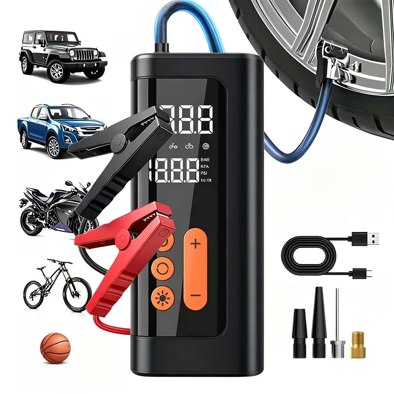 3000A Portable Starter Power Supply + Inflator Pump 7 in 1 Function