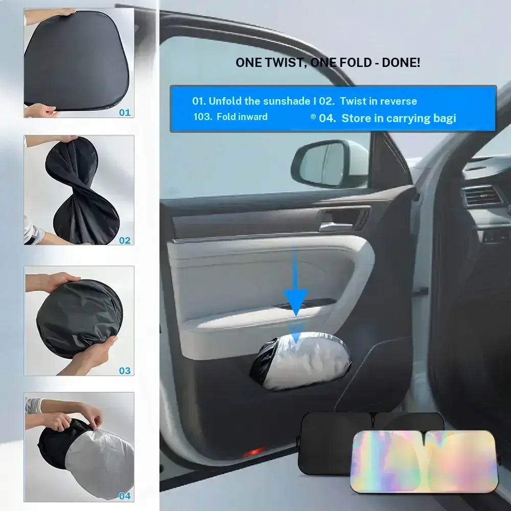 Foldable Laser Car Windshield Sun Shade / Fits Sedan/SUVs, MPVs.