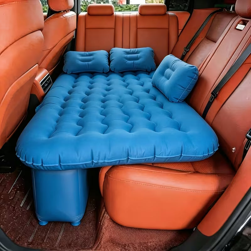 Inflatable Bed - Thickened Flocked PVC Material, Includes 2 Pillows + 1 Foot Pump + 1 Storage Bag + 2 Stakes + Inflatable Bed