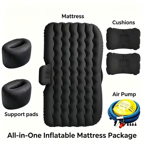 Inflatable Bed - Thickened Flocked PVC Material, Includes 2 Pillows + 1 Foot Pump + 1 Storage Bag + 2 Stakes + Inflatable Bed