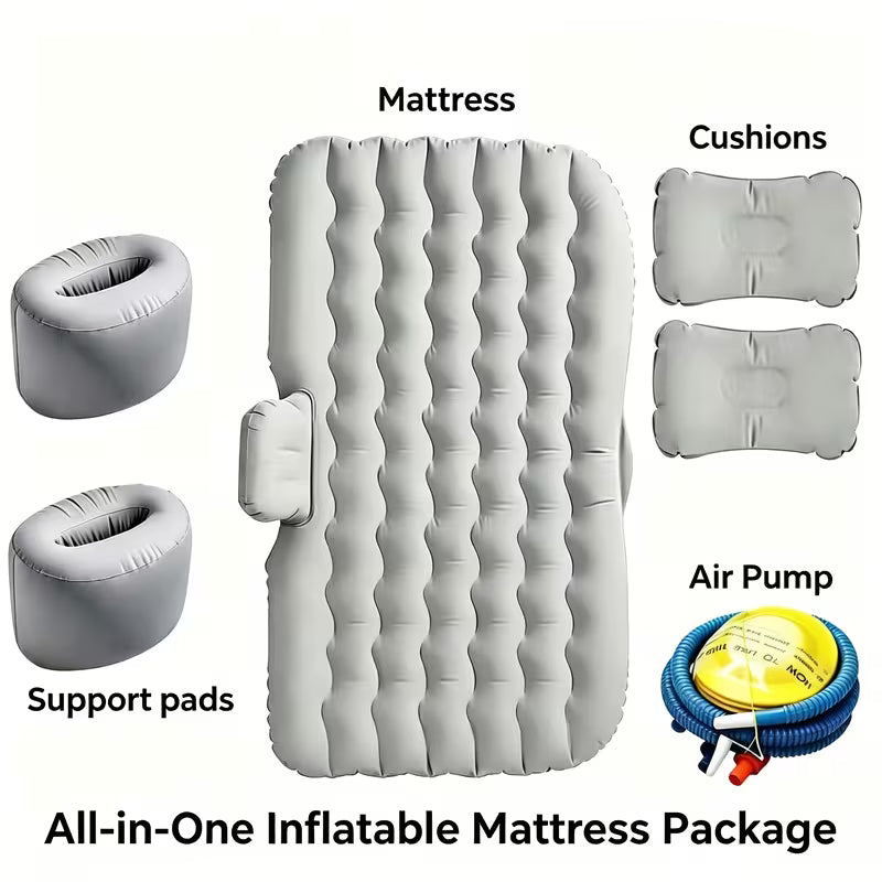 Inflatable Bed - Thickened Flocked PVC Material, Includes 2 Pillows + 1 Foot Pump + 1 Storage Bag + 2 Stakes + Inflatable Bed